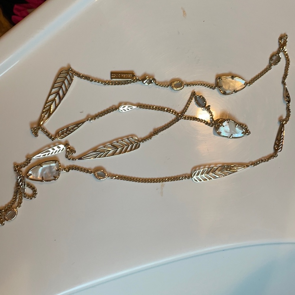 Kendra Scott Gold long necklace with iridescent
